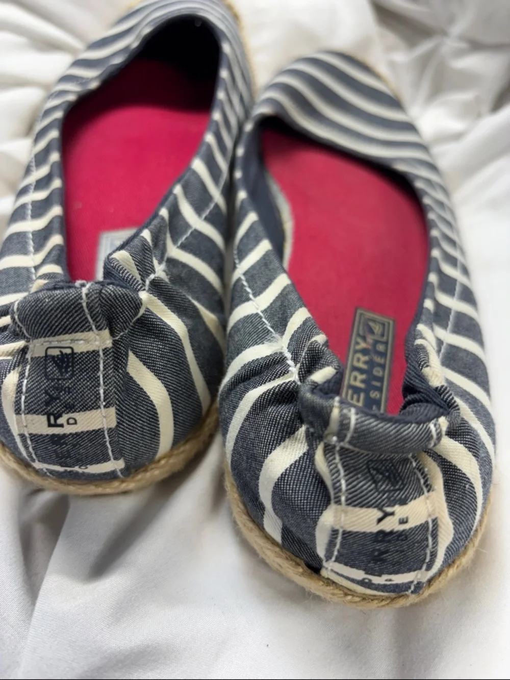 Sperry Navy & White Striped Espadrille Flats with Red Insole size 8